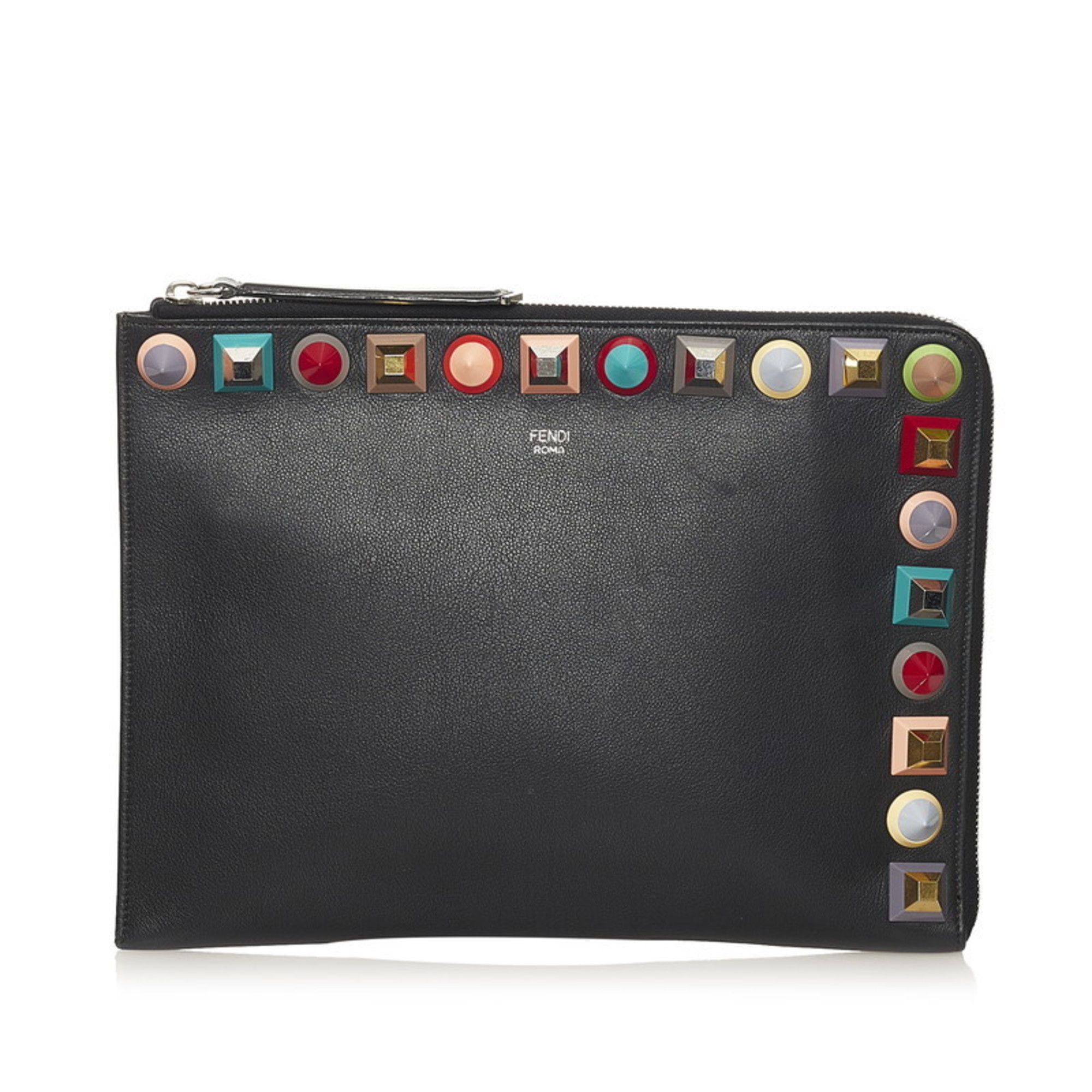 Fendi Multi Stud Clutch Bag 8m0370 Black Leather Ladies